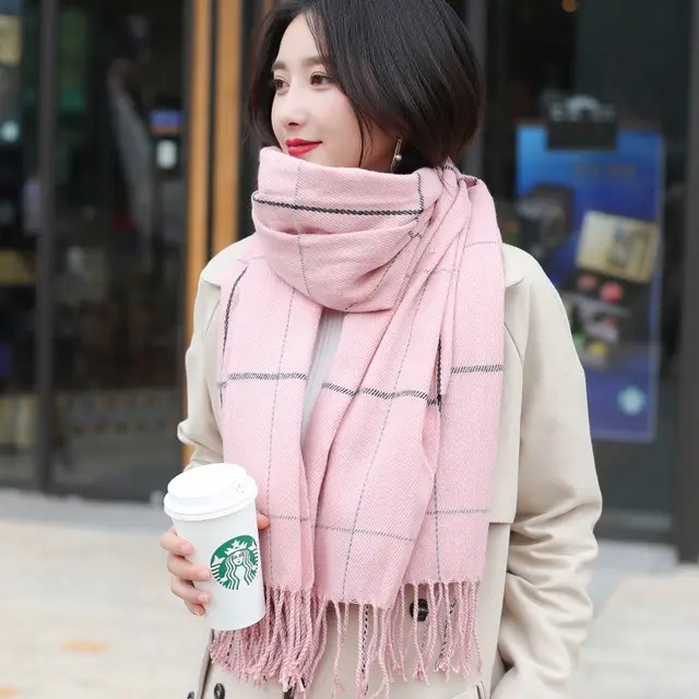 Ladies Winter Imitation Cashmere Shawl All-match Thickening - Pink
