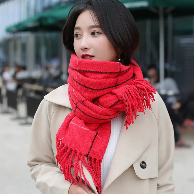 Ladies Winter Imitation Cashmere Shawl All-match Thickening - Scarlet