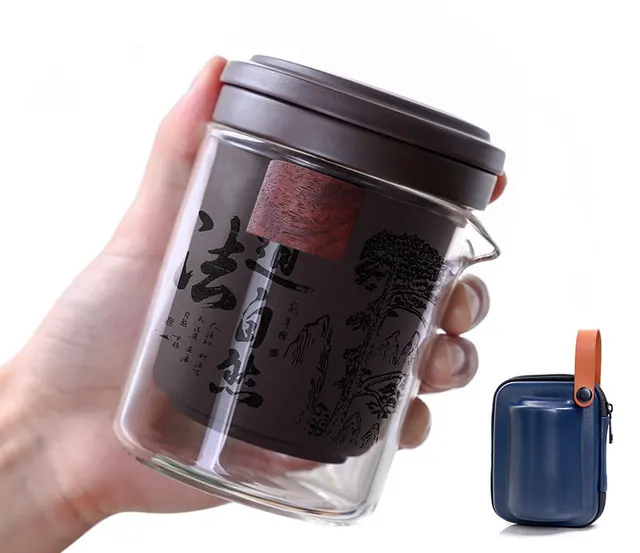 Portable tea set travel quick-off cup simple pot - H