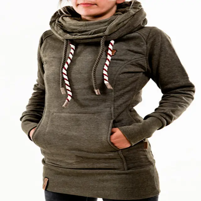 Stacked Collar Mid-length Wool Velvet Women's Sweater - Army Green
