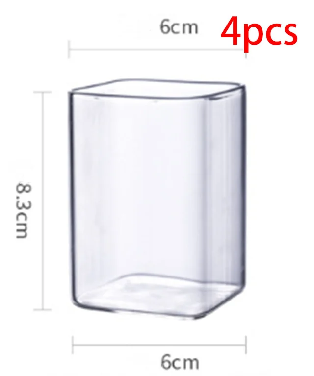 Heat-resistant Glass Cup Transparent Square - Transparent 4Pcs