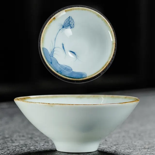 Blue and White Porcelain Tea Cup Ceramic Hat Cup - W