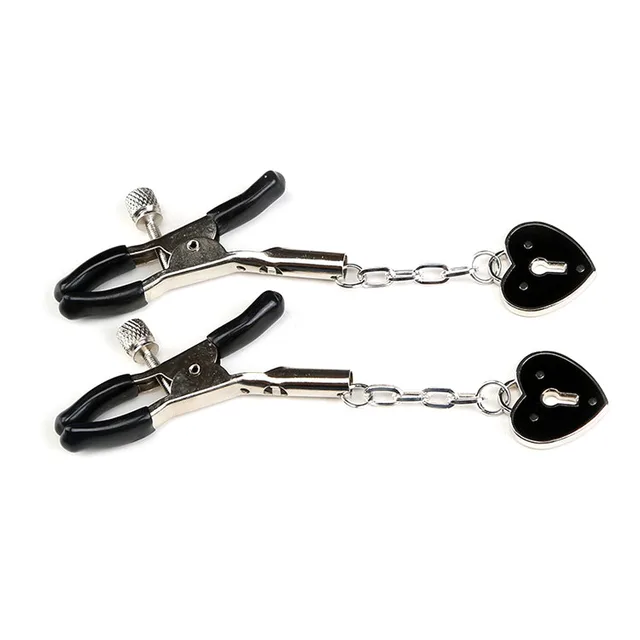 Erotic Wearable Heart-Shaped Key Nipple Clip - Black