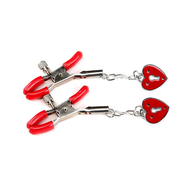 Erotic Wearable Heart-Shaped Key Nipple Clip - Red