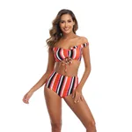 Vertical stripe printed stitching swimsuit - Stripe-Xl