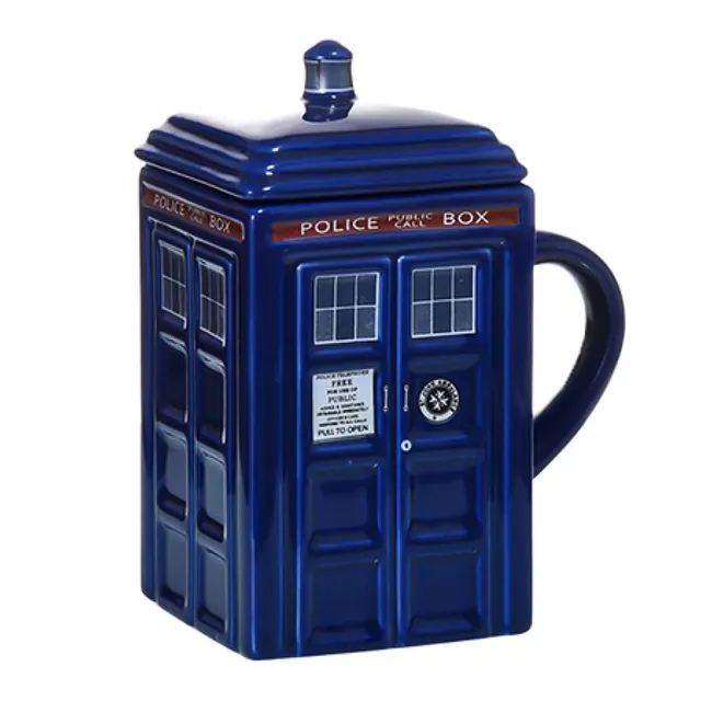 Police Box Ceramic Cup With Lid For Tea Coffee Mug - Square