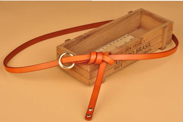 Round button top leather belt - Orange
