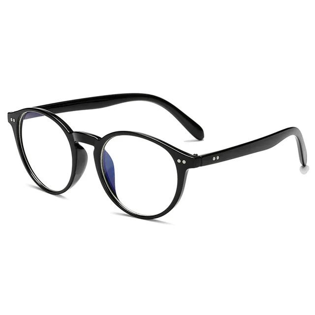 Double nail round frame anti-blue glasses frame - Bright Black