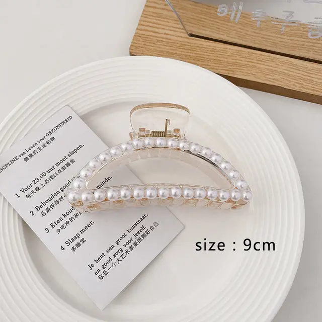 Temperament Large Back Head Hairpin Pearl Catch Clip - Half Circle Clip