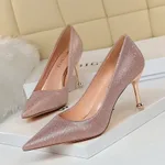 Shallow pointed toe sparkling high heels - Pink