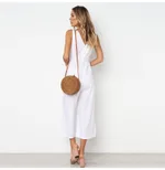 V-neck button backless jumpsuit - White