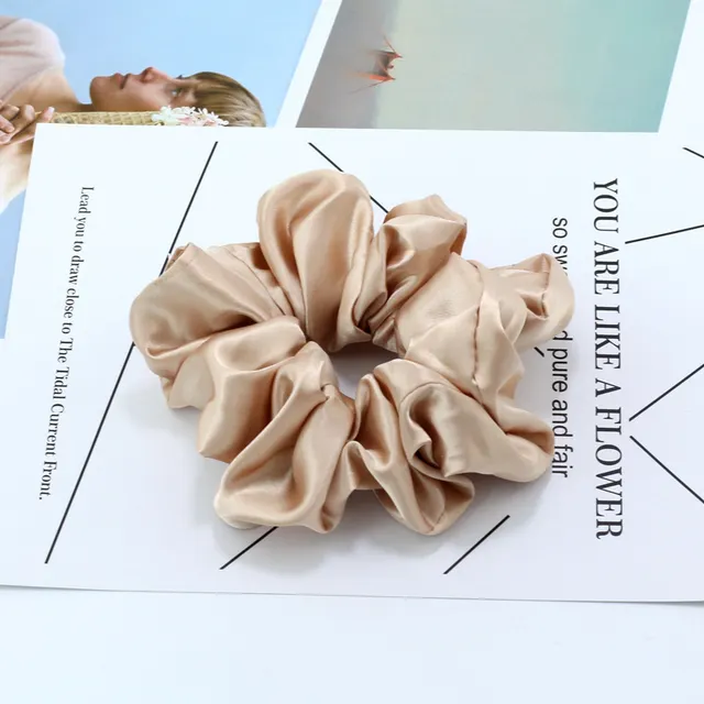 Bright Color Satin Cloth Circle Large Intestine Circle Headdress - Khaki