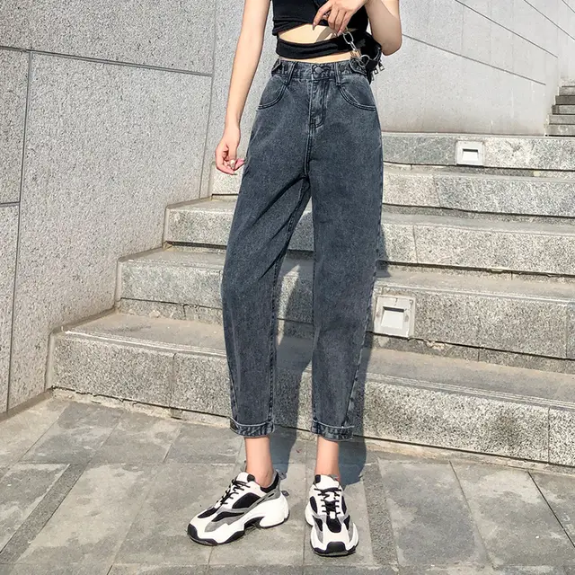 Loose high-rise jeans - Dark Grey