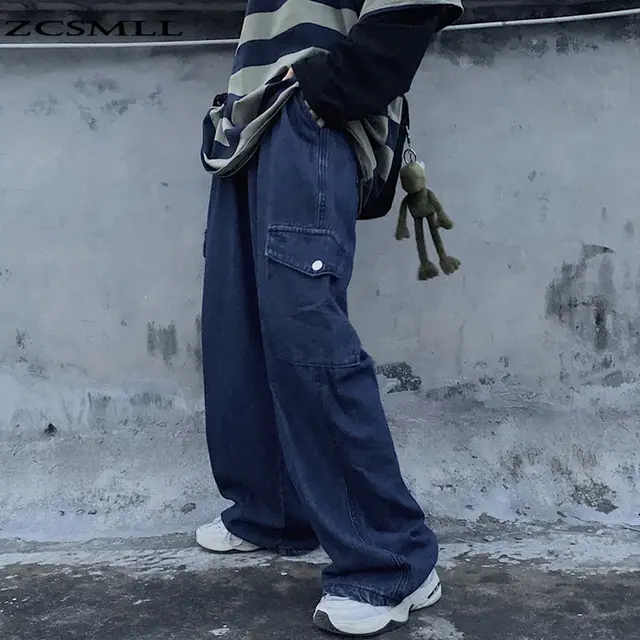 Women's loose high waist retro overalls jeans - Blue