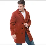 Double-breasted mid-length men's lapel woolen trench coat - Wine Red
