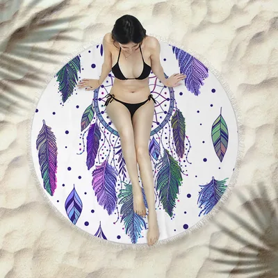 Fringed beach towel round bath towel beach towel X041 150X150 Cm - Shop at LoveMi