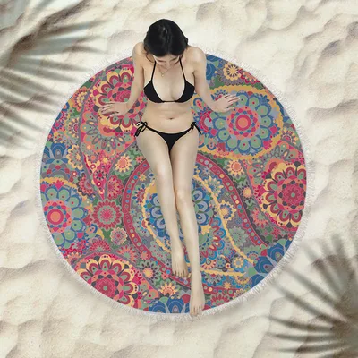 Fringed beach towel round bath towel beach towel X346 150X150 Cm - Shop at LoveMi