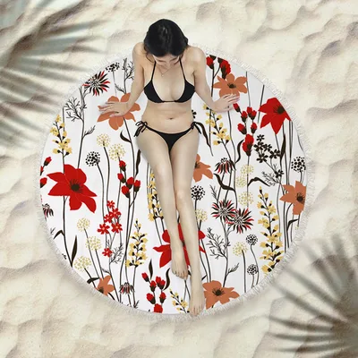 Fringed beach towel round bath towel beach towel X351 150X150 Cm - Shop at LoveMi
