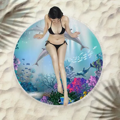 Fringed beach towel round bath towel beach towel X393 150X150 Cm - Shop at LoveMi