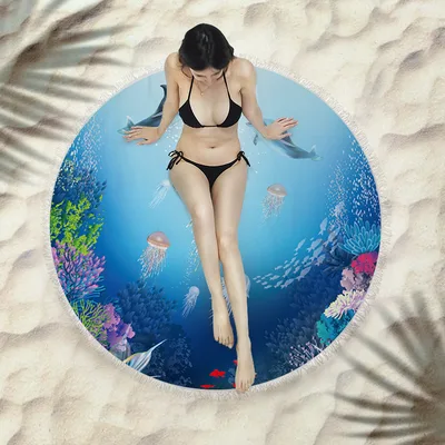 Fringed beach towel round bath towel beach towel X398 150X150 Cm - Shop at LoveMi
