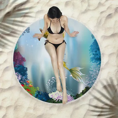Fringed beach towel round bath towel beach towel X399 150X150 Cm - Shop at LoveMi