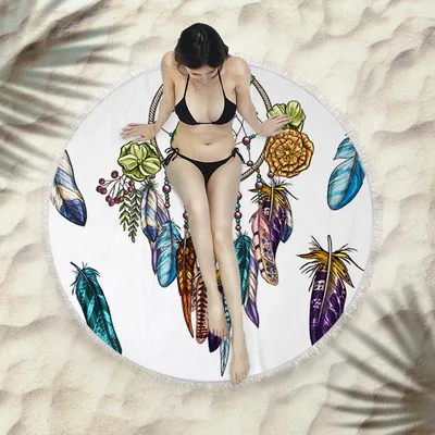 Fringed beach towel round bath towel beach towel X451 150X150 Cm - Shop at LoveMi