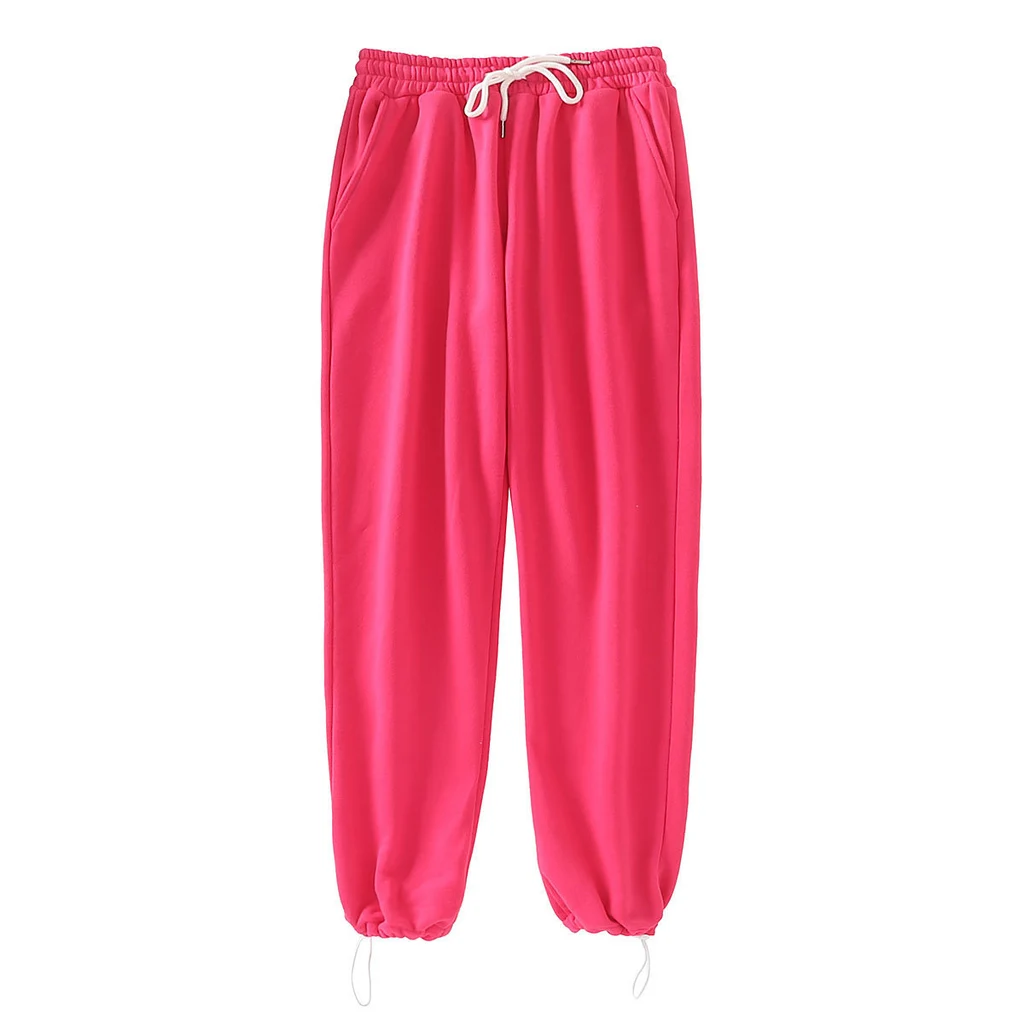 Women's Loose Casual Sports Pants - Rose Red