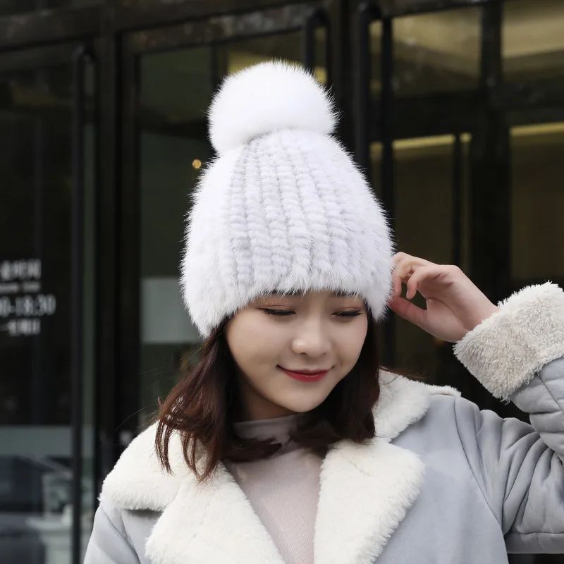 Korean mink fur and mink fur warm and thick hat Cross Mink - Shop at LoveMi