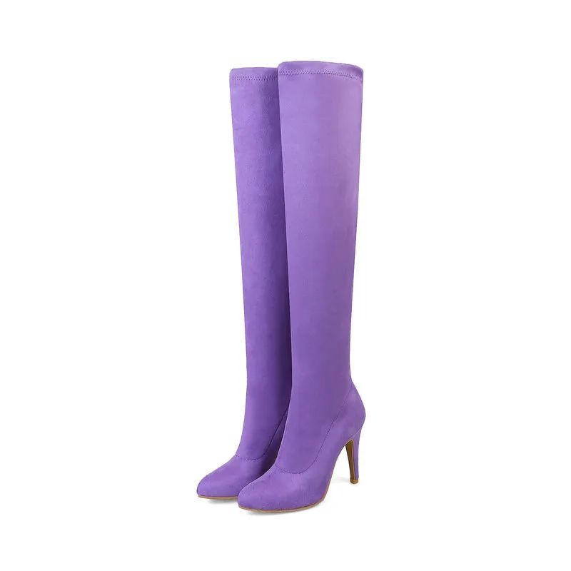 Fashion Candy Color Stiletto Heel Over The Knee High Boots Purple - Shop at LoveMi