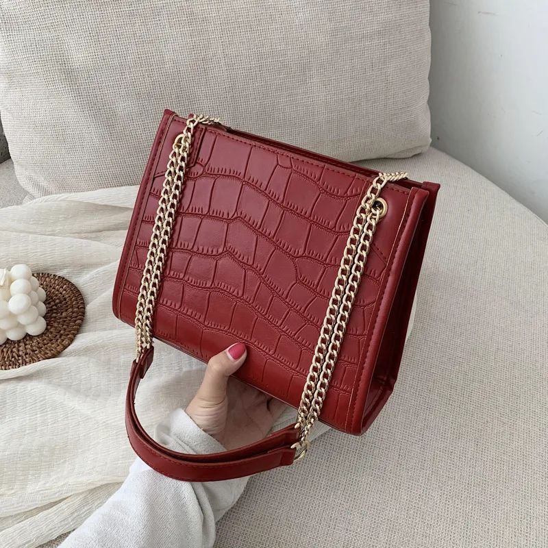 Western Style All match Messenger Bag Net Red Crocodile Pattern Shoulder Bag Red - Shop at LoveMi
