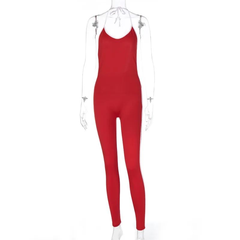 High Waist Halter Seamless Suit Jumpsuit Red - Shop at LoveMi
