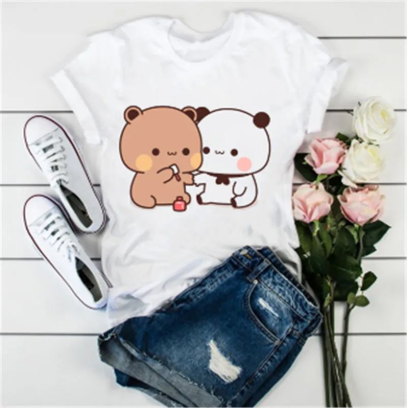 Cute Cat Cartoon Print Loose Casual Student T shirt N - Shop at LoveMi