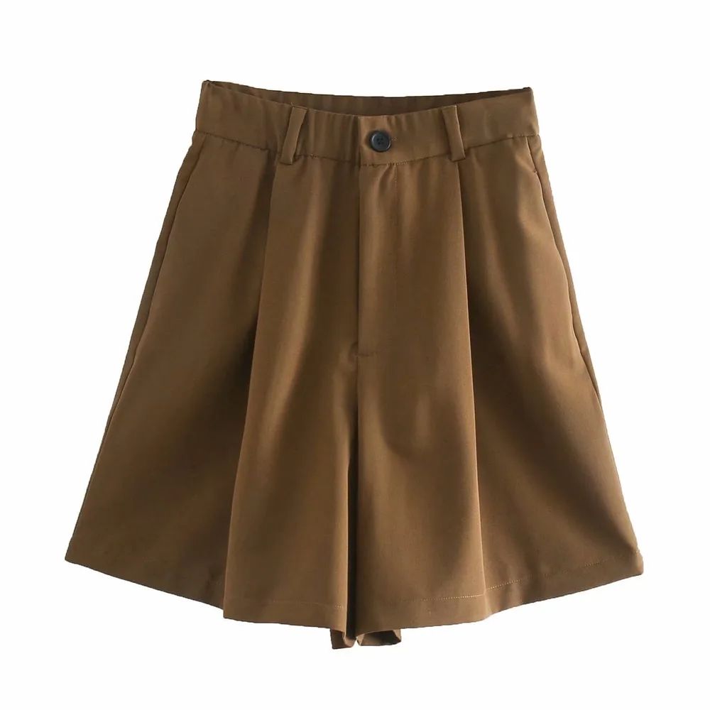 All Match Loose Fold Decoration High Waist Casual Shorts Brown - Shop at LoveMi