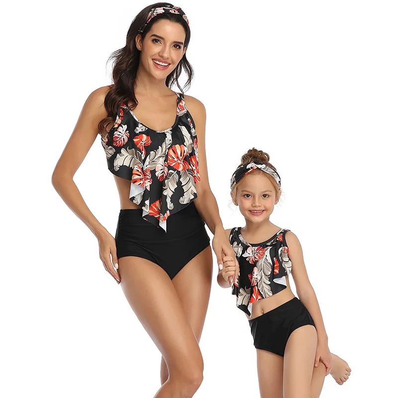 Ruffled Parent Child Swimwear Black - Shop at LoveMi