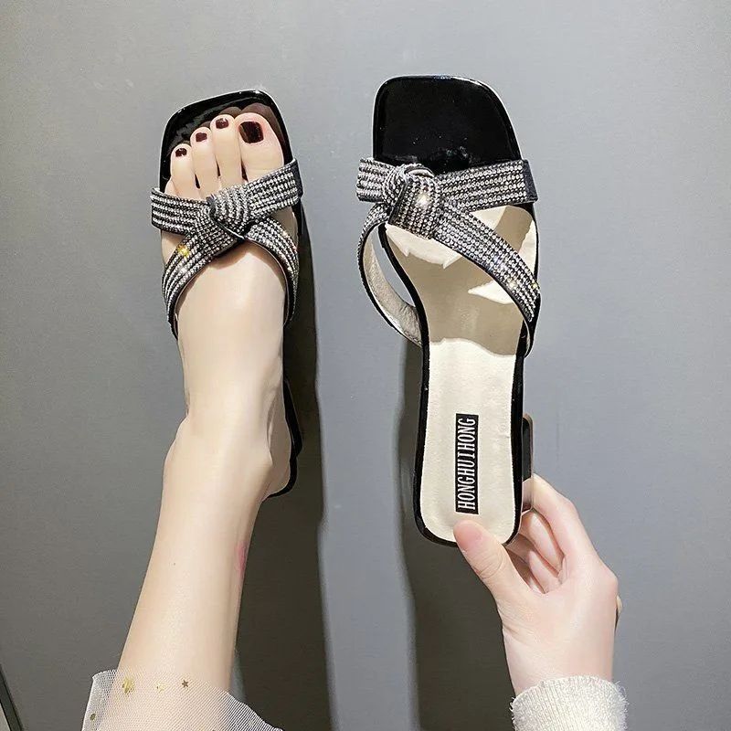 Ladies' Sandals And Slippers With Bow Black - Shop at LoveMi