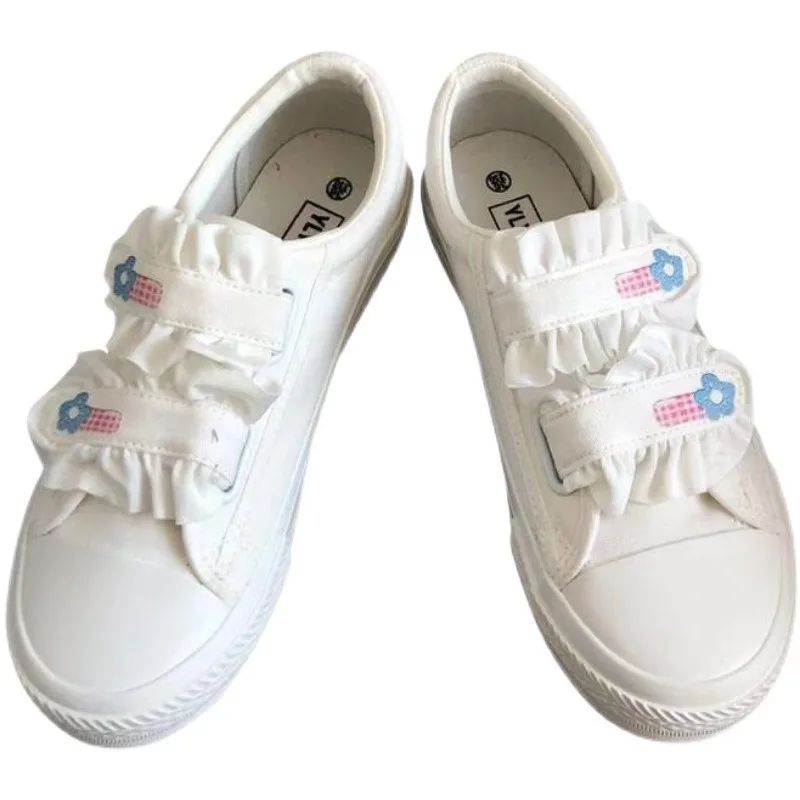 Japanese Velcro Sneakers Women Net Red White Shoes Canvas Shoes Red - Shop at LoveMi
