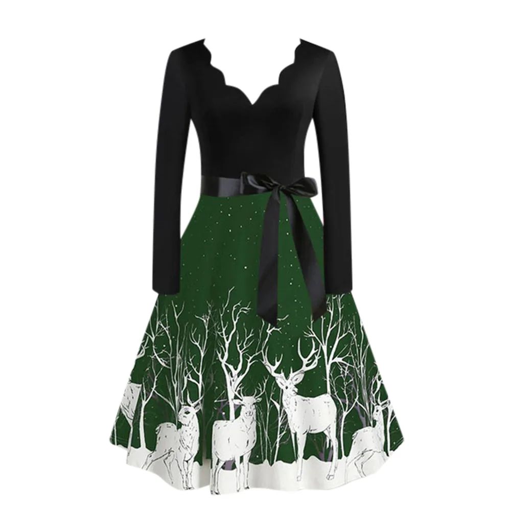 Fashion Trend Slim Fit Burnt Flower V Neck Large Swing Dress Black - Shop at LoveMi
