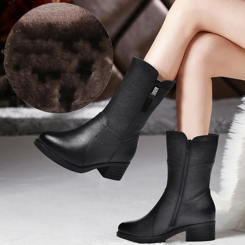 Thick Heel And Velvet Warm Cotton Boots Riding Boots Thick Pile 36 - Shop at LoveMi