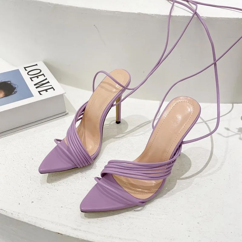 European And American New Pointed Toe Roman Strap Sandals Women Purple - Shop at LoveMi