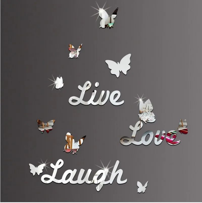 English Alphabet Butterfly Mirror Wall Sticker Bedroom Decoration Sticker Silver - Shop at LoveMi