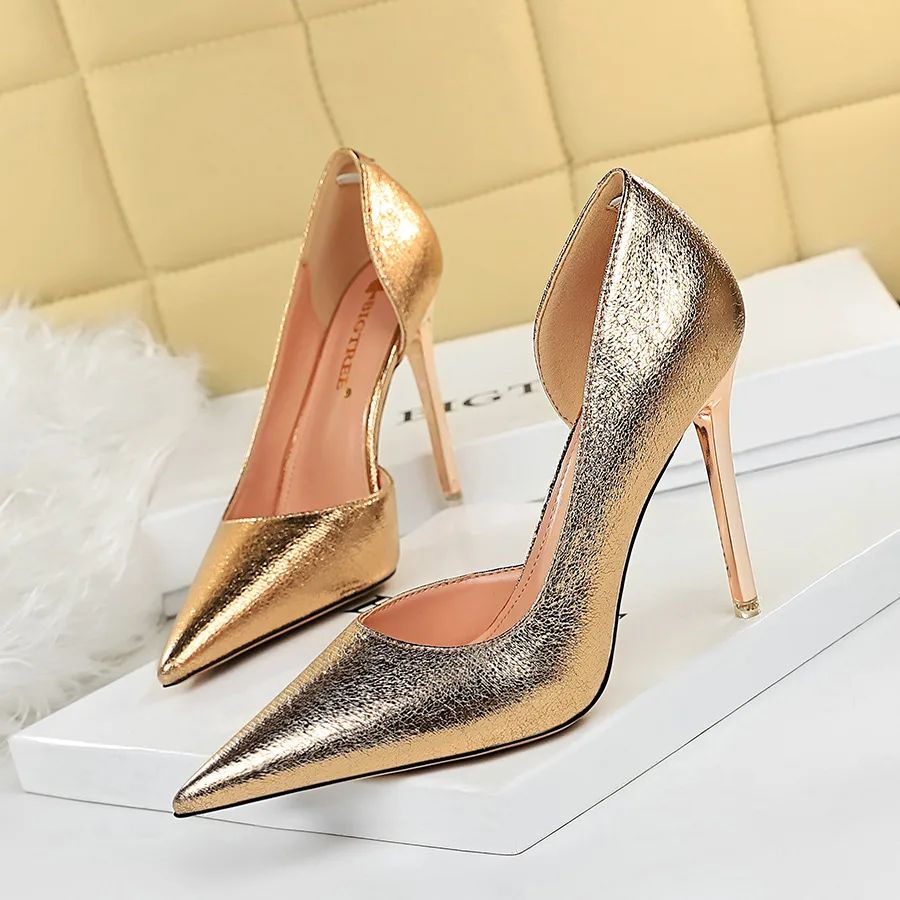 High Heel Shallow Mouth Pointed Side Hollow Shoes Champagne 41 - Shop at LoveMi