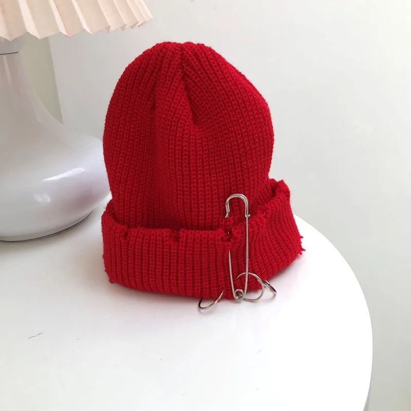 Ring Pin Woolen Cap Hole Edging Red - Shop at LoveMi