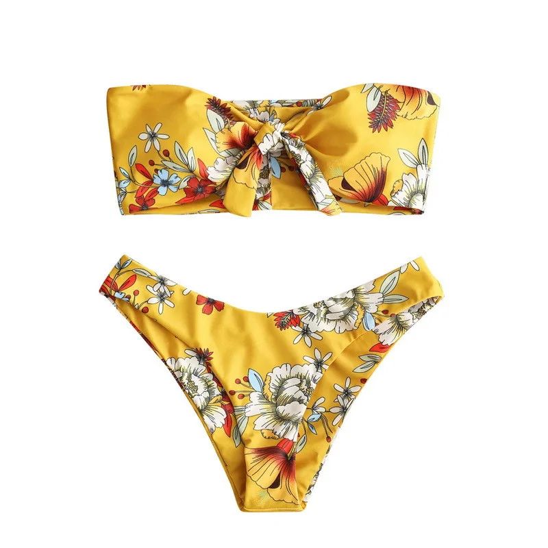 Sexy Printed Ladies Bikini Split Swimsuit Yellow - Shop at LoveMi