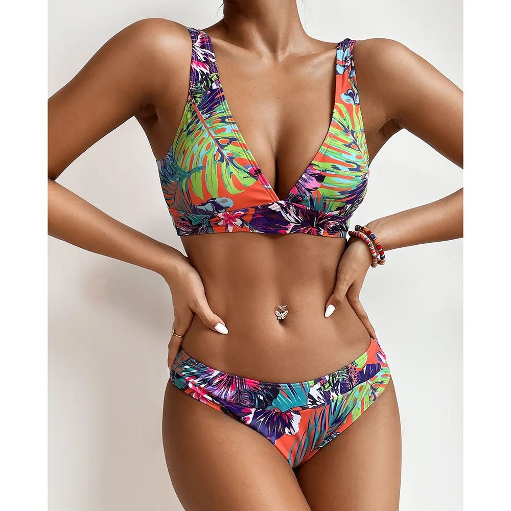 Fashion Sexy European And American Print Split Swimsuit Orange - Shop at LoveMi