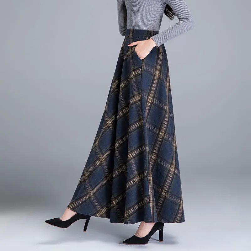 Woolen Plaid Skirt Winter Women's Western Style To Reduce Age Navy - Shop at LoveMi