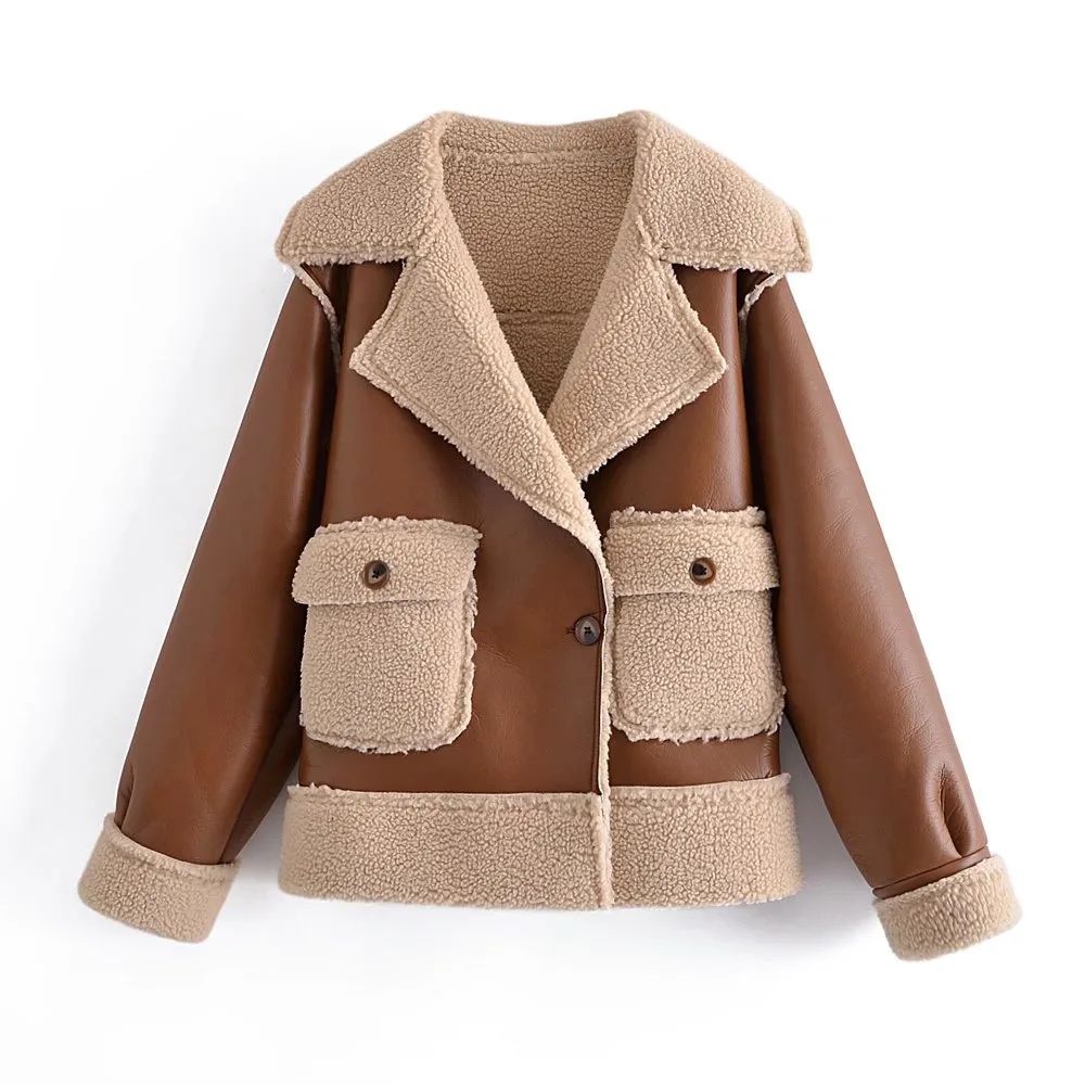Winter Warm Reversible Jacket With Pockets And Lapel Long sleeved Coat Brown - Shop at LoveMi