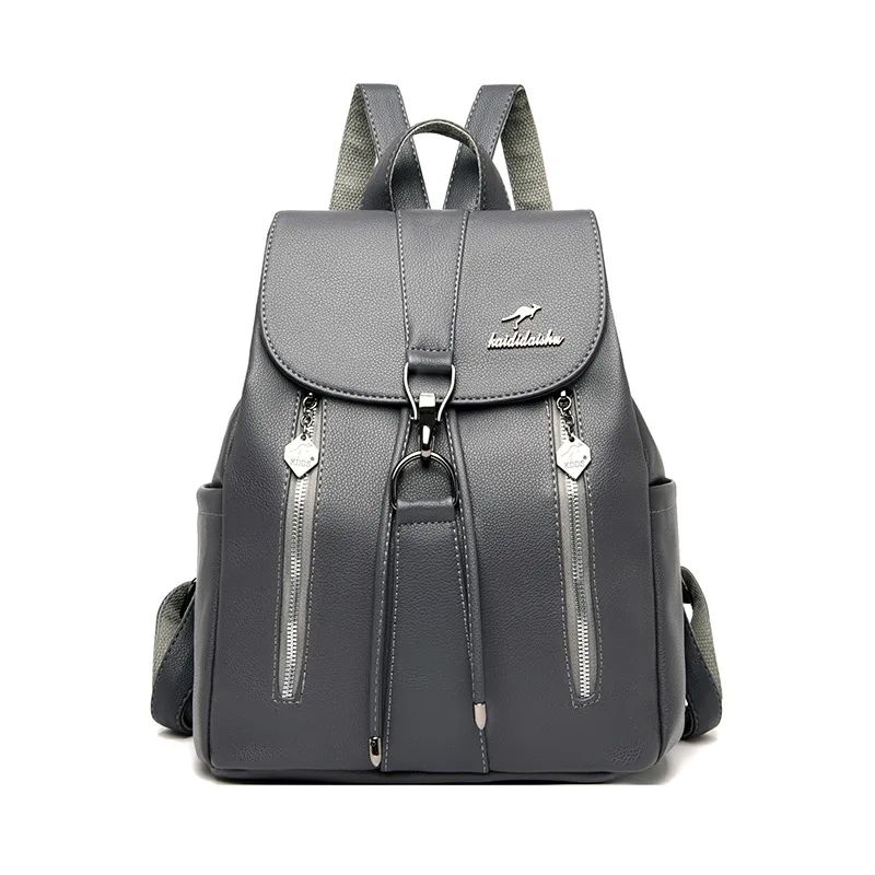 Fashion Soft Leather Large Capacity Ladies Backpack Grey - Shop at LoveMi