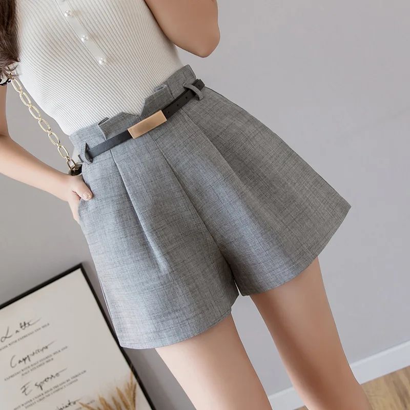 Women's Loose And Slim High Waist A line Suit Shorts Grey - Shop at LoveMi