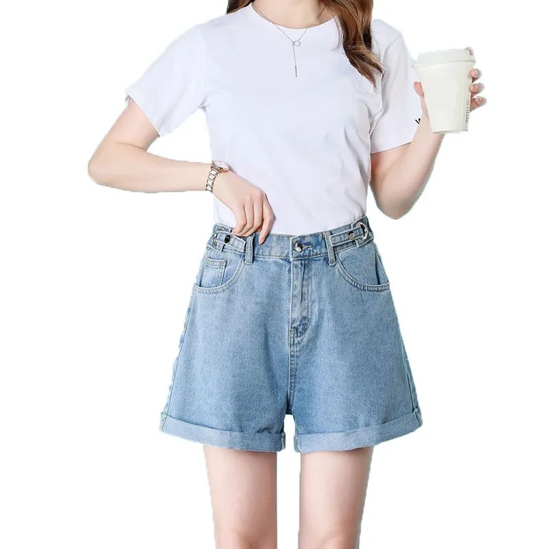 Women's Fashion Slim Elastic Waist Denim Shorts Light Blue - Shop at LoveMi