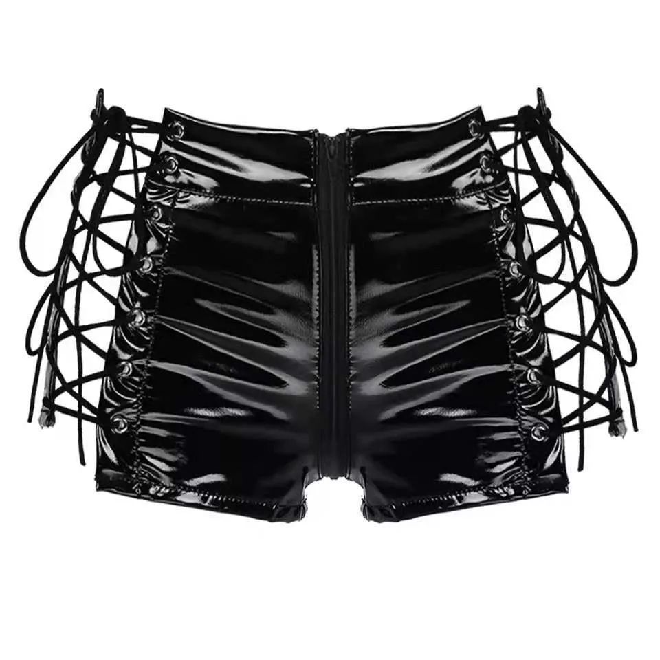 Women's High Shine PVC Patent Leather Zip Shorts Black - Shop at LoveMi